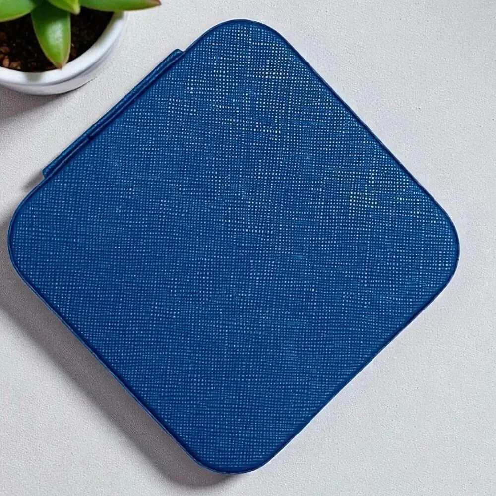 NWT Jewelry Box Case Blue Pu Leather Jewelry Organizer Earrings Bracelets Rings